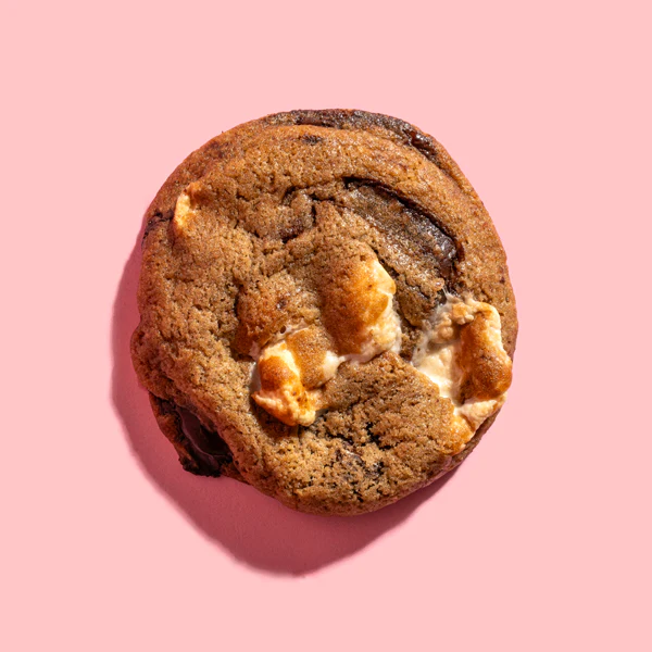 Toasted Hazelnut S'mores cookies made with browned butter, melty chunks of chocolate and hazelnuts & vegan marshmallows!